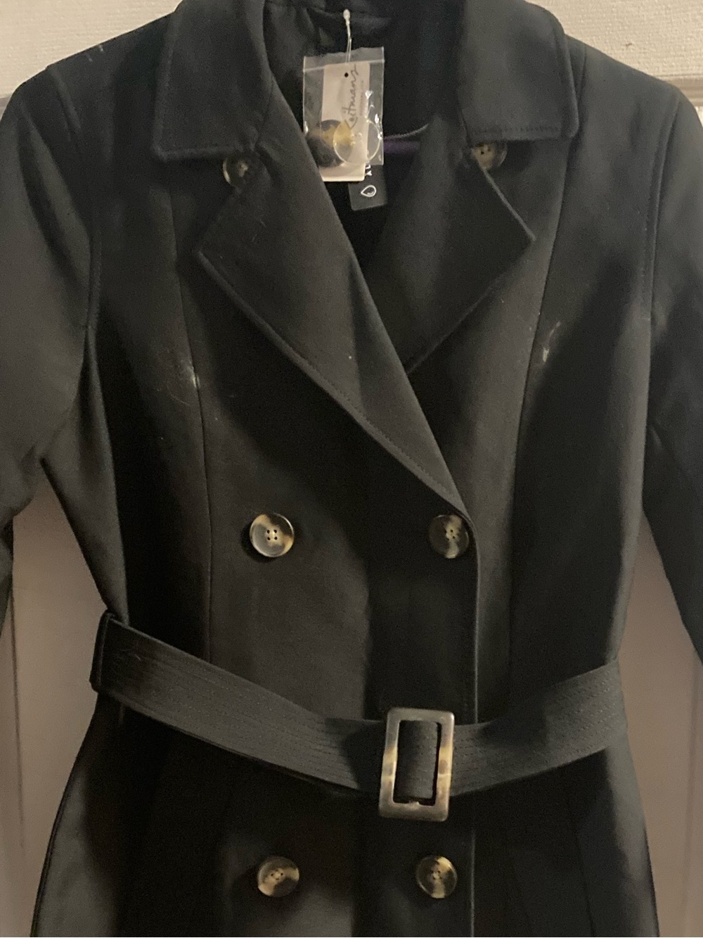 Reitmans Black Double-Breasted Belted Trench Coat
